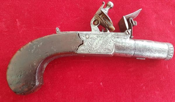X X X SOLD X X X  Flintlock box-lock pistol by J. Siddons of London. Circa 1790-1810.  Ref 1264.